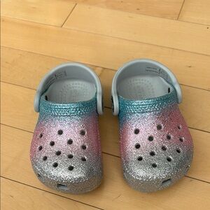 Crocs Kids Glitter Clogs - Pink, Blue, and Silver